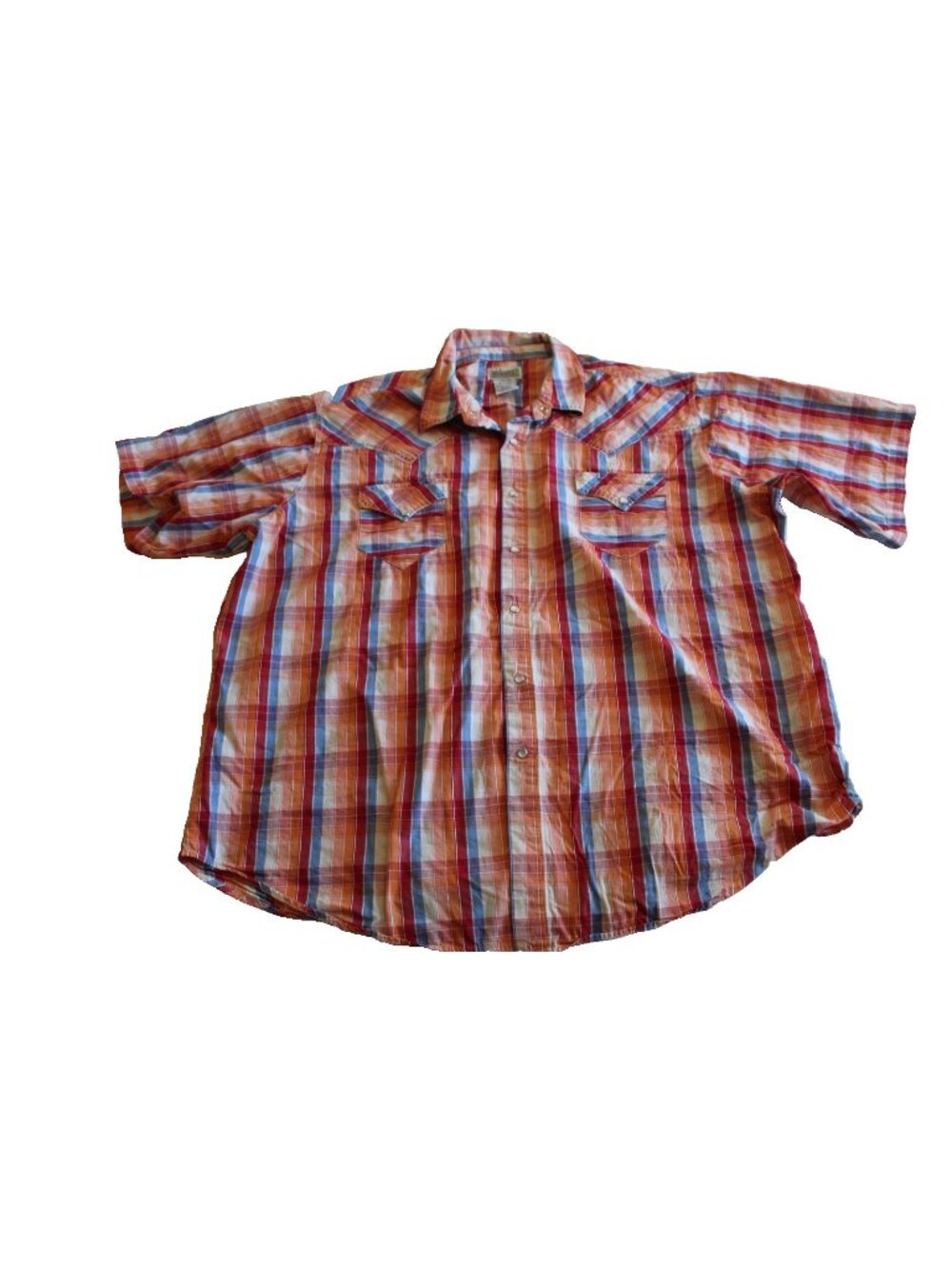 Express Rider Mens 3XL Orange Plaid Western Pearl Snap Shirt Cowboy Embroidered
